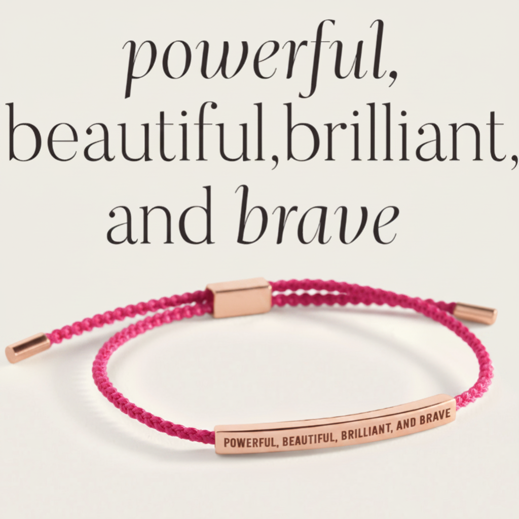 Powerful, Beautiful, Brilliant, and Brave Inspire Bracelet in Pink, 18-k-rose-gold-plated by Seeyoura