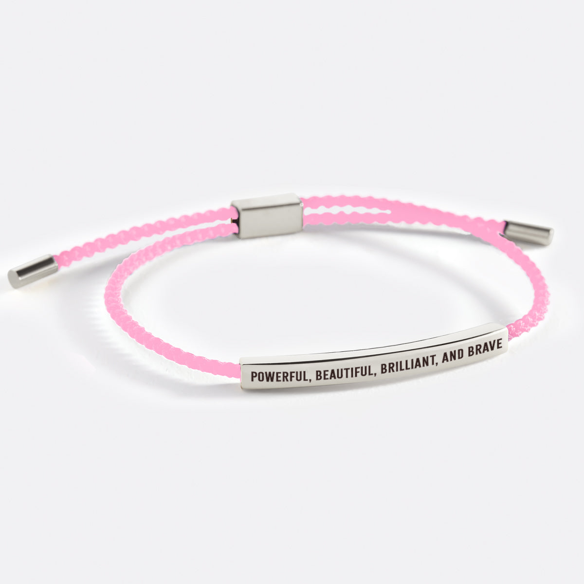 Powerful, Beautiful, Brilliant, and Brave Inspire Bracelet in Pink, silver by Seeyoura