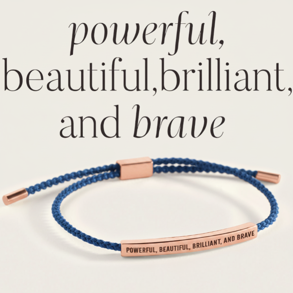 Powerful, Beautiful, Brilliant, and Brave Inspire Bracelet in Royal Blue, 18-k-rose-gold-plated by Seeyoura