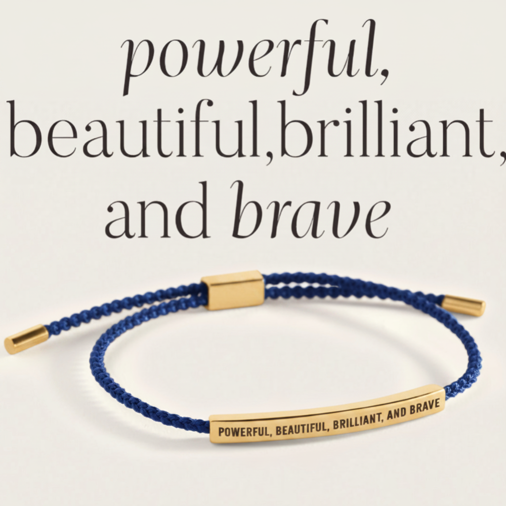 Powerful, Beautiful, Brilliant, and Brave Inspire Bracelet in Royal Blue, gold by Seeyoura