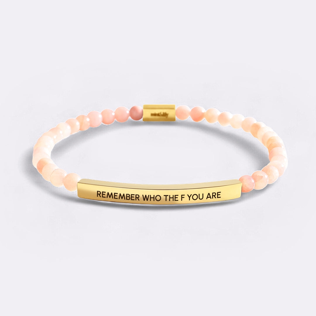 Remember Who The F You Are Beaded Inspire Bracelet in gold-plate-and-rose-quartz by Seeyoura