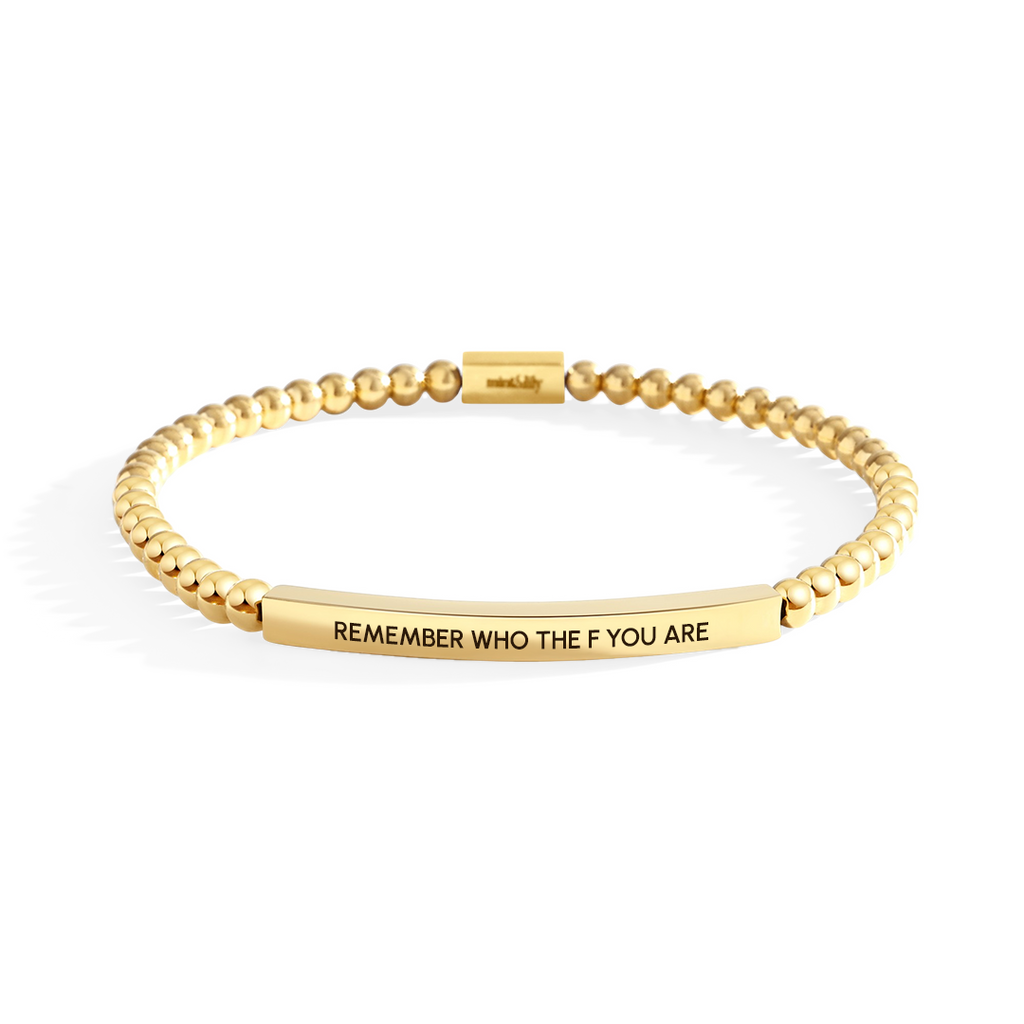 Remember Who The F You Are Beaded Inspire Bracelet in gold-plate-with-gold-beads by Seeyoura