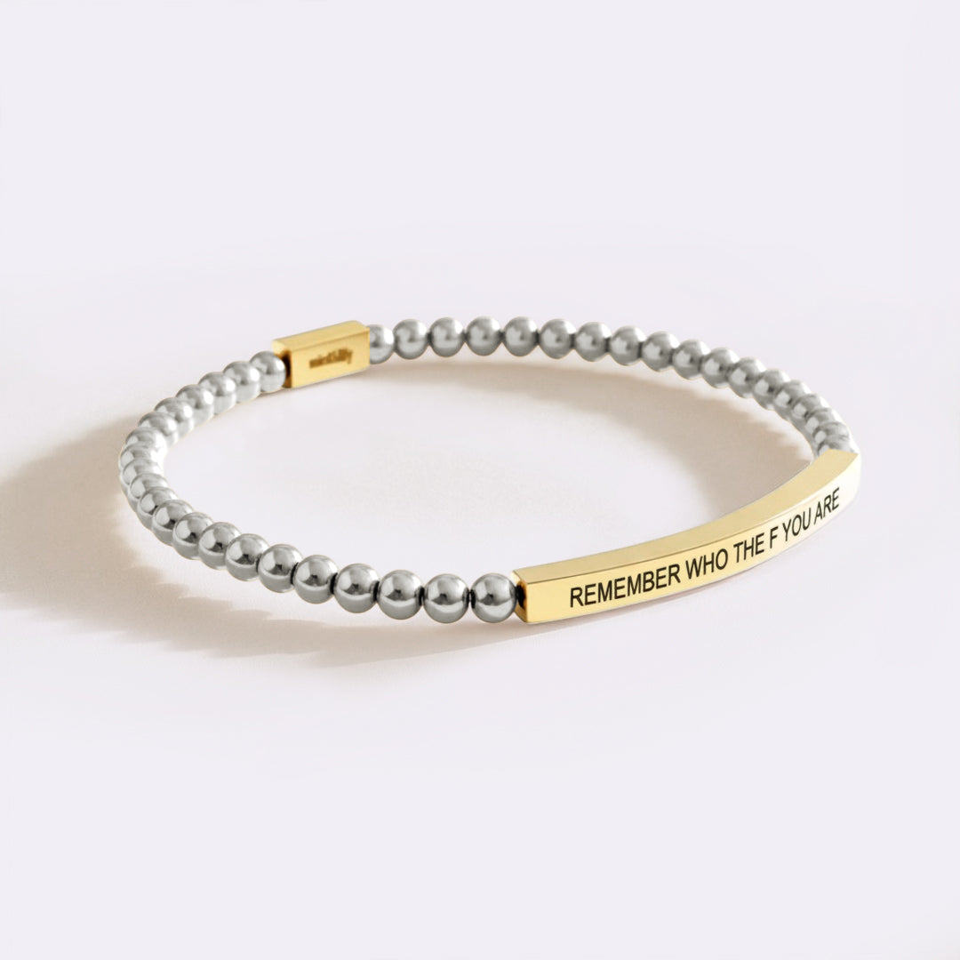 Remember Who The F You Are Beaded Inspire Bracelet in gold-plate-with-silver-beads by Seeyoura