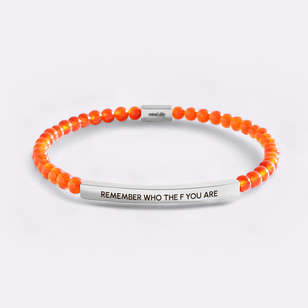 Remember Who The F You Are Beaded Inspire Bracelet in silver-plate-with-carnelian-beads by Seeyoura
