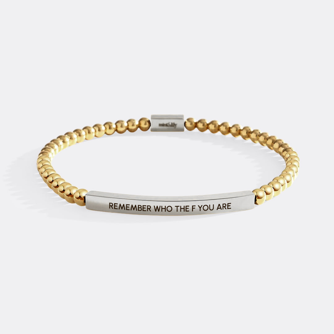 Remember Who The F You Are Beaded Inspire Bracelet in silver-plate-with-gold-beads by Seeyoura