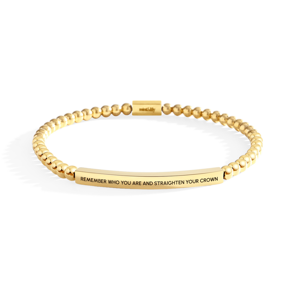 Remember Who You Are and Straighten Your Crown Beaded Inspire Bracelet in gold-plate-with-gold-beads by Seeyoura