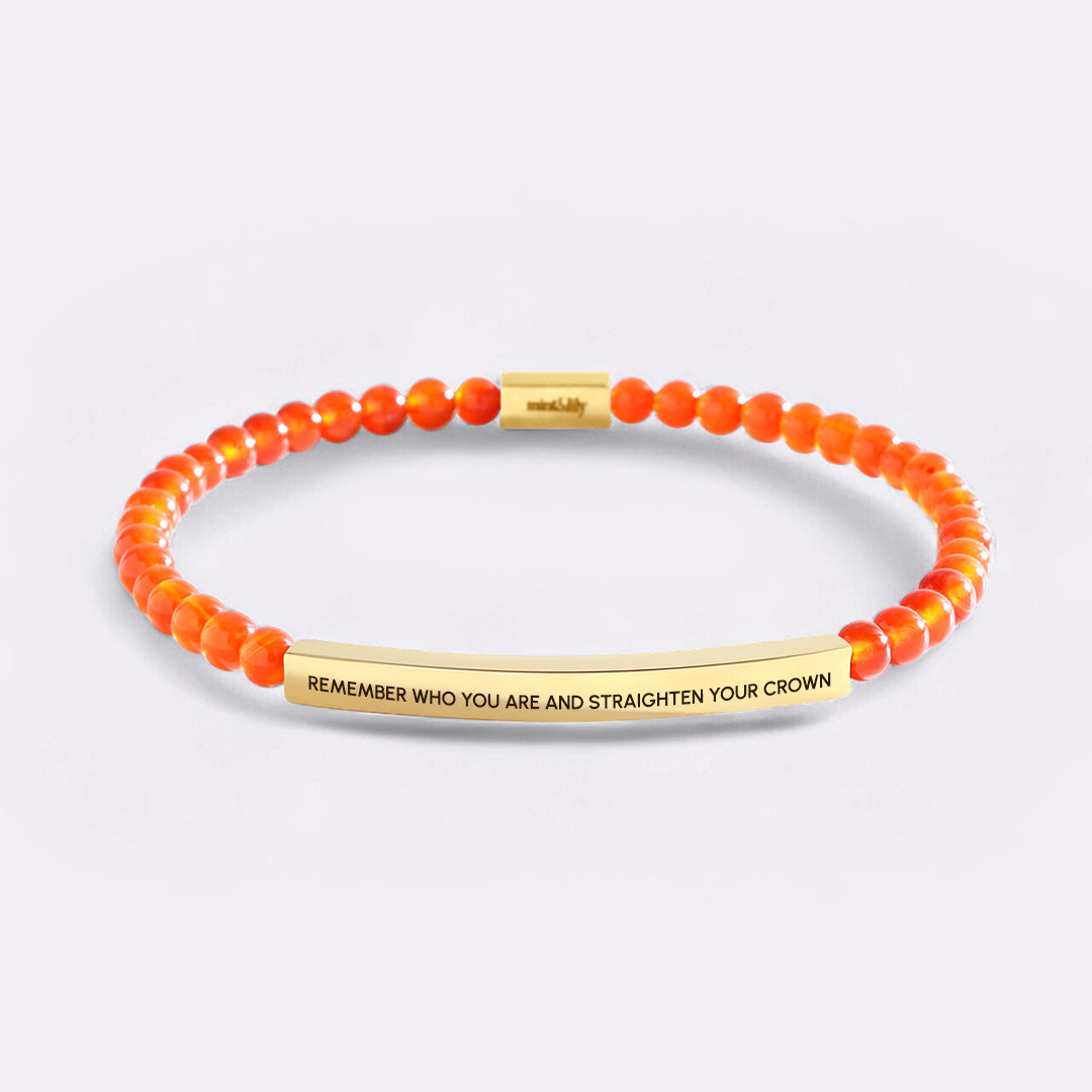 Remember Who You Are and Straighten Your Crown Beaded Inspire Bracelet in gold-plate-with-onyx-beads by Seeyoura