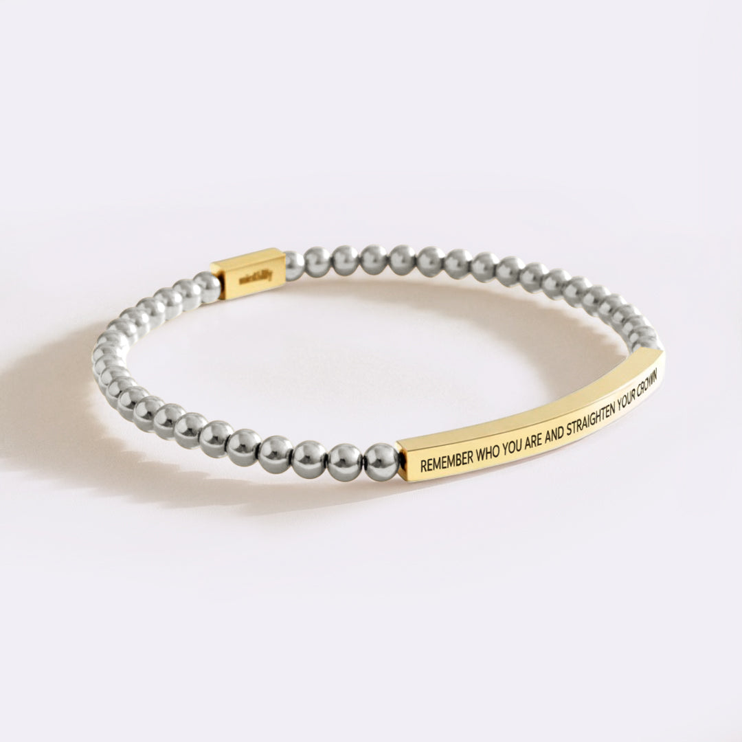 Remember Who You Are and Straighten Your Crown Beaded Inspire Bracelet in gold-plate-with-silver-beads by Seeyoura