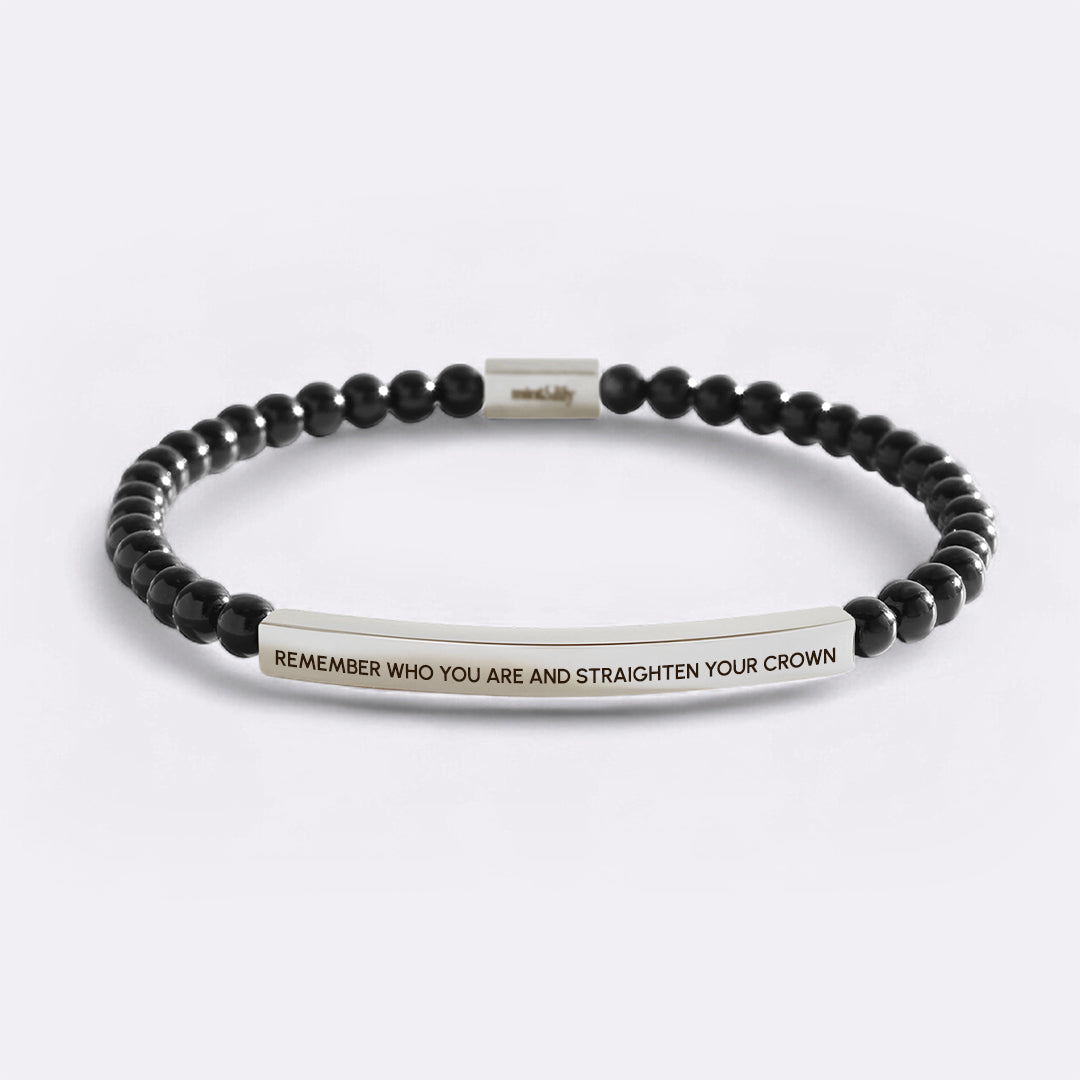 Remember Who You Are and Straighten Your Crown Beaded Inspire Bracelet in silver-plate-with-onyx-beads by Seeyoura
