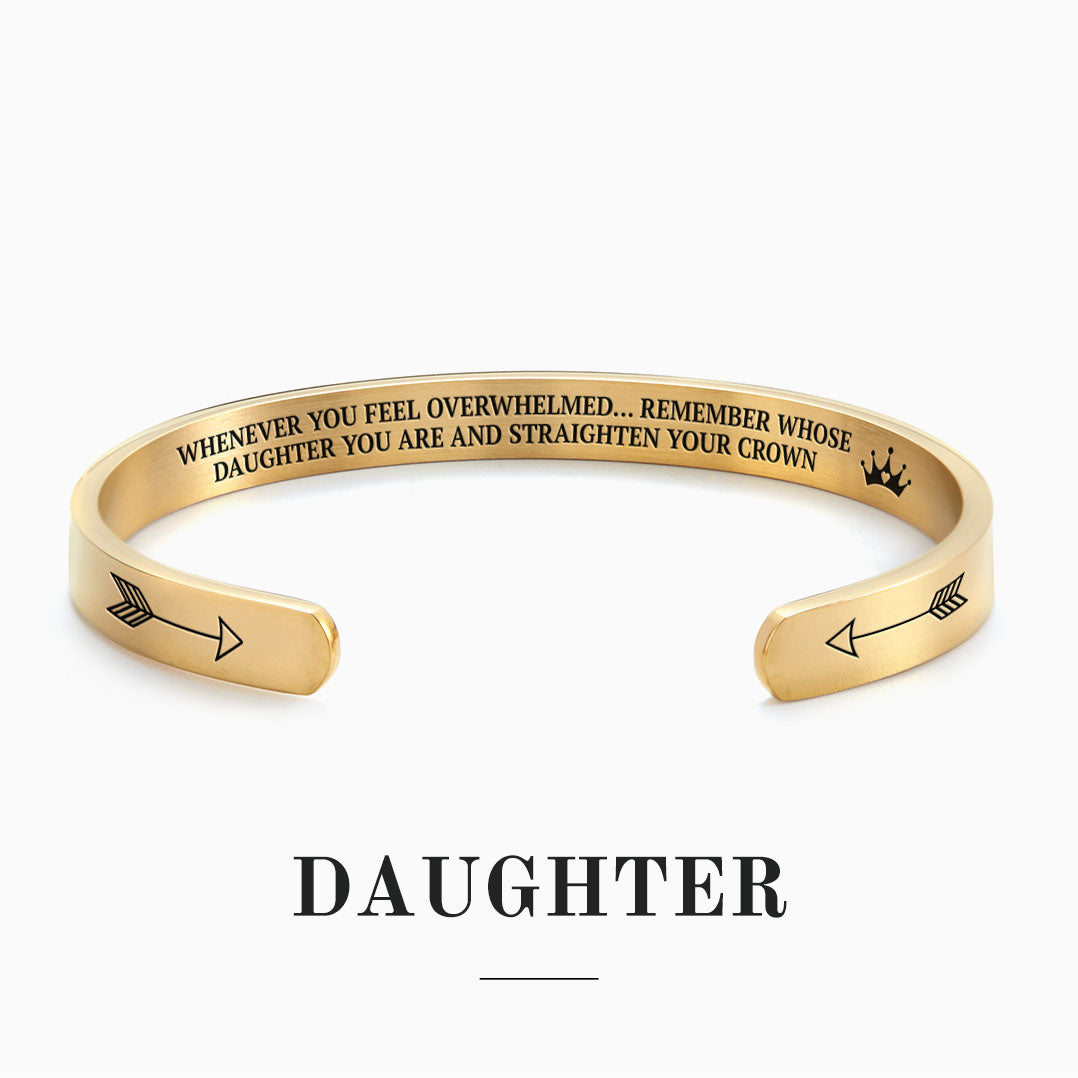 Remember Who You Are and Straighten Your Crown Cuff Bracelet in Gold, Daughter by Seeyoura