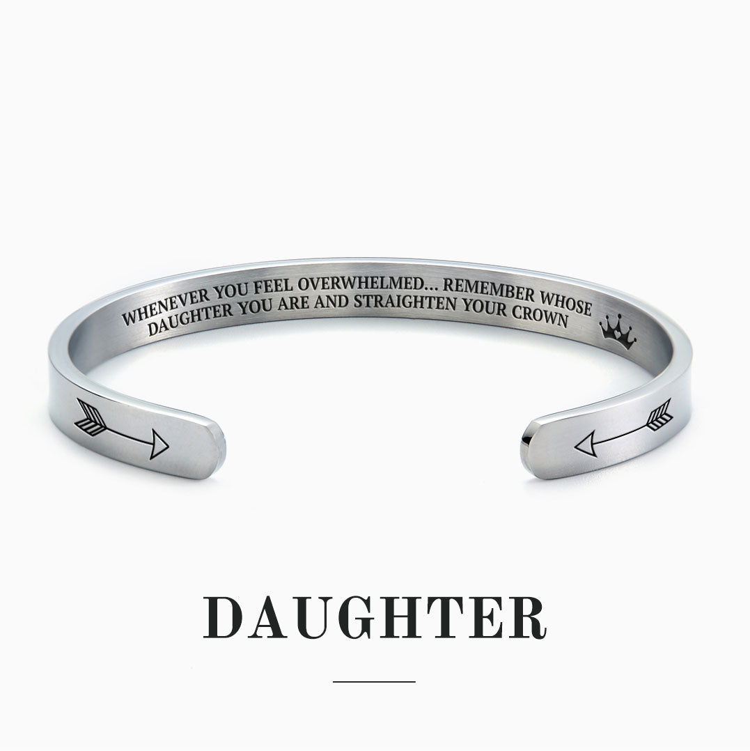 Remember Who You Are and Straighten Your Crown Cuff Bracelet in Silver, Daughter by Seeyoura