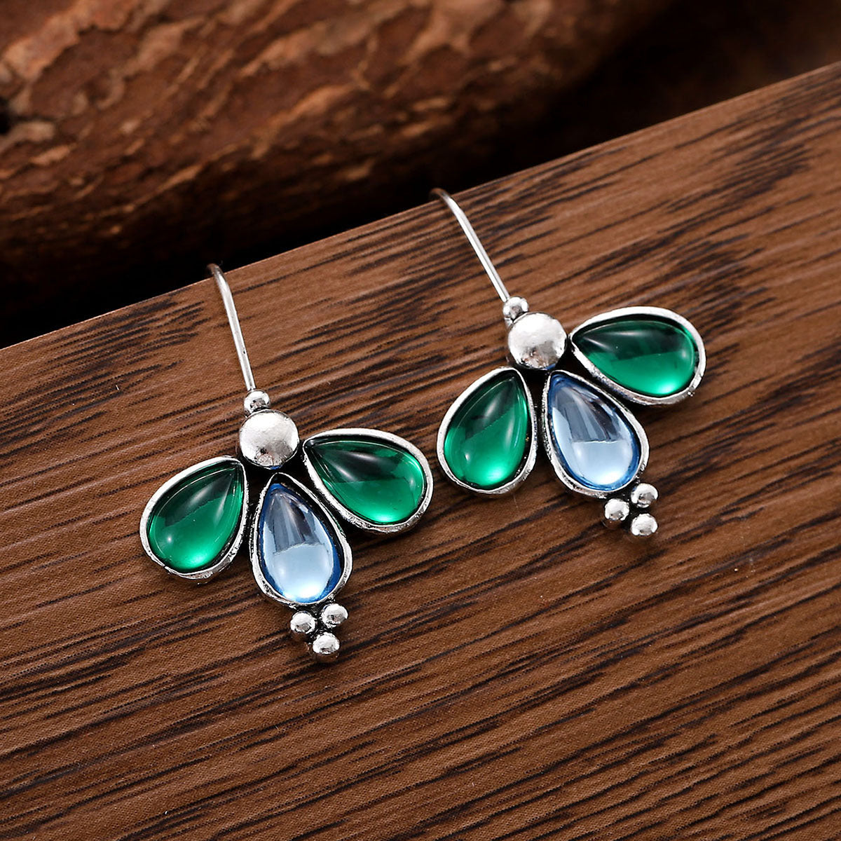 Emerald & Sapphire Butterfly Earrings — Silver by Seeyoura