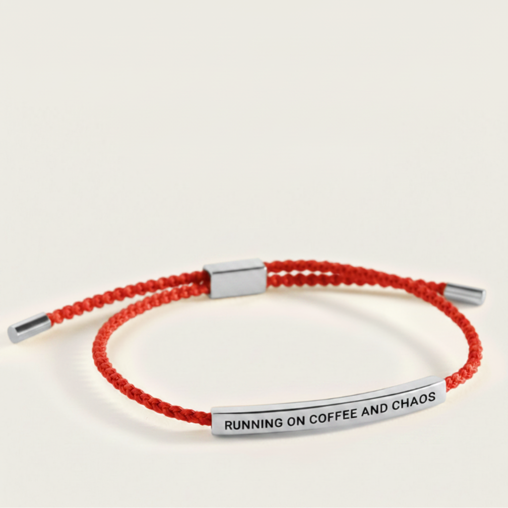 Running on Coffee and Chaos Inspire Bracelet in Lucky Red, silver by Seeyoura