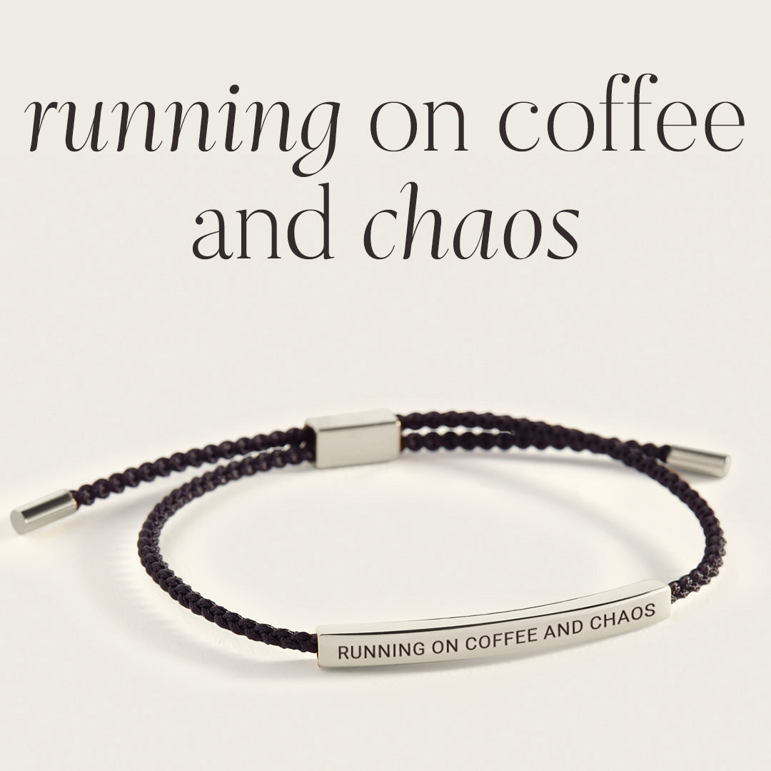 Running on Coffee and Chaos Inspire Bracelet in Midnight Black, silver by Seeyoura