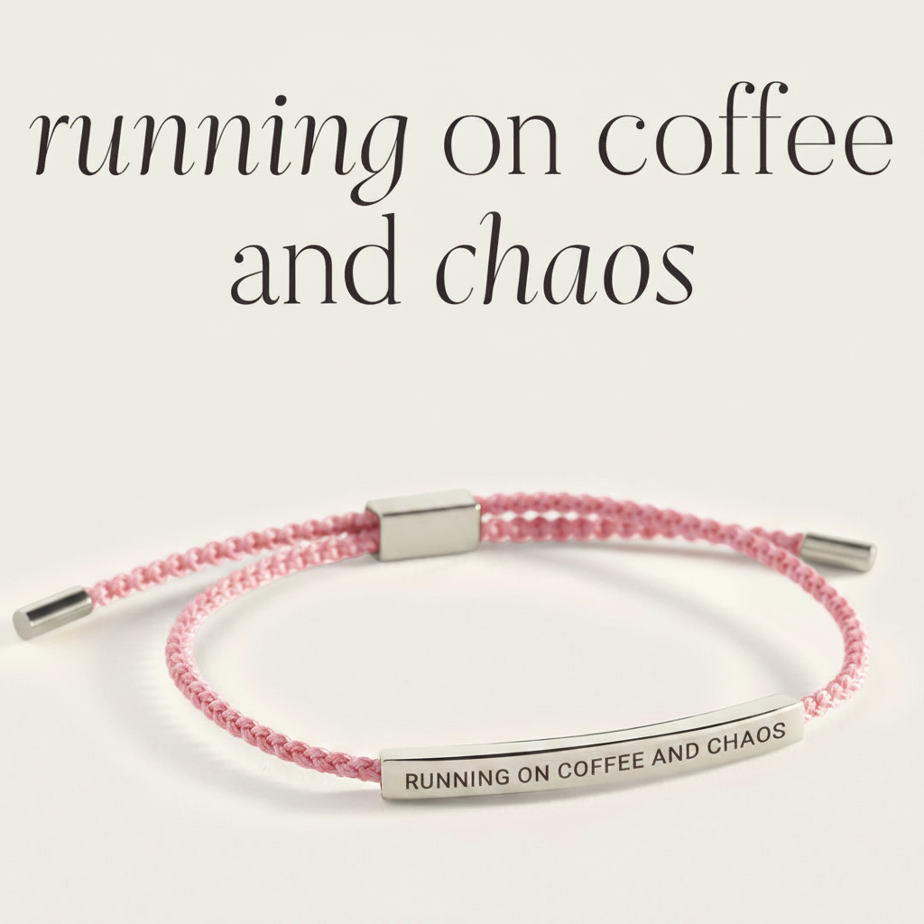 Running on Coffee and Chaos Inspire Bracelet in Pink, silver by Seeyoura