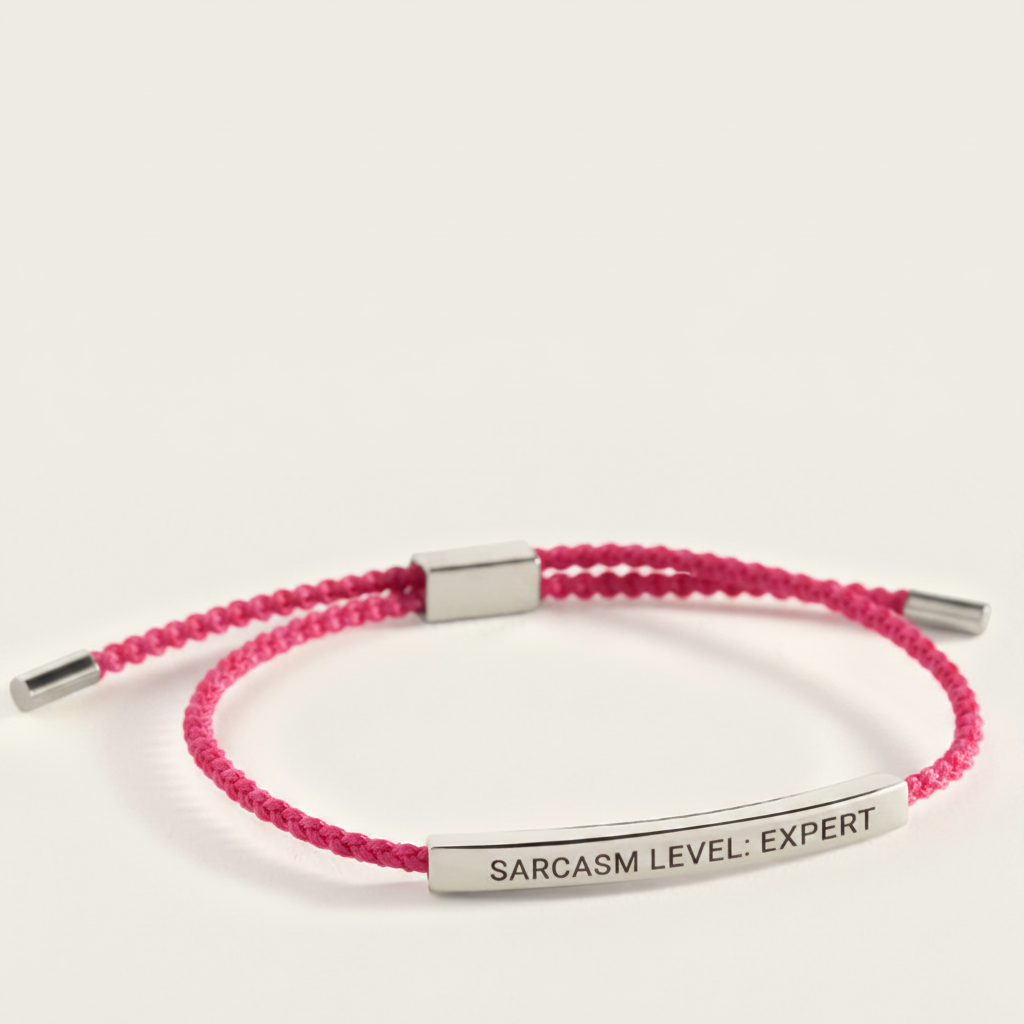 Sarcasm Level: Expert Inspire Bracelet in Pink, silver by Seeyoura