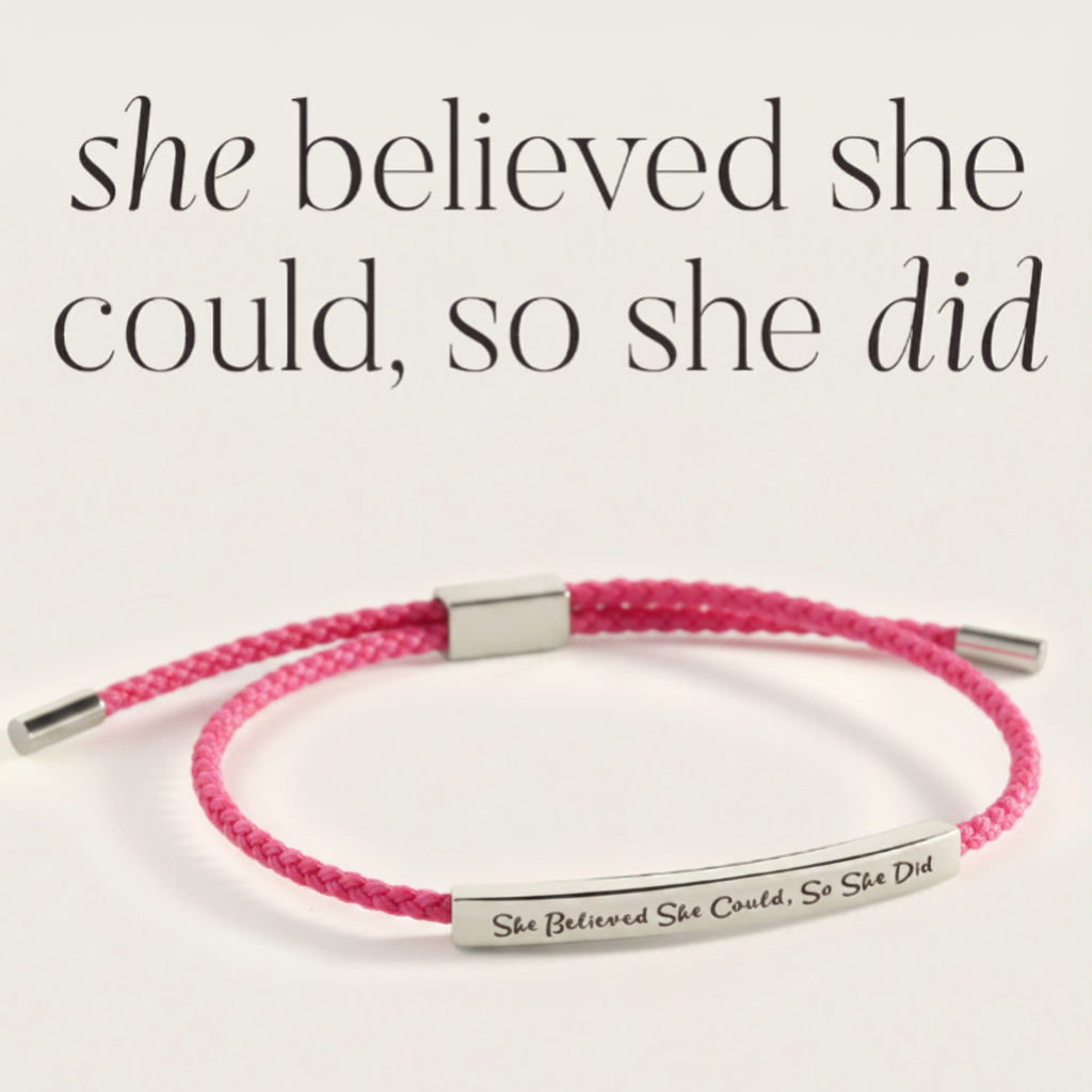 She Believed She Could, So She Did Inspire Bracelet in Pink, silver by Seeyoura