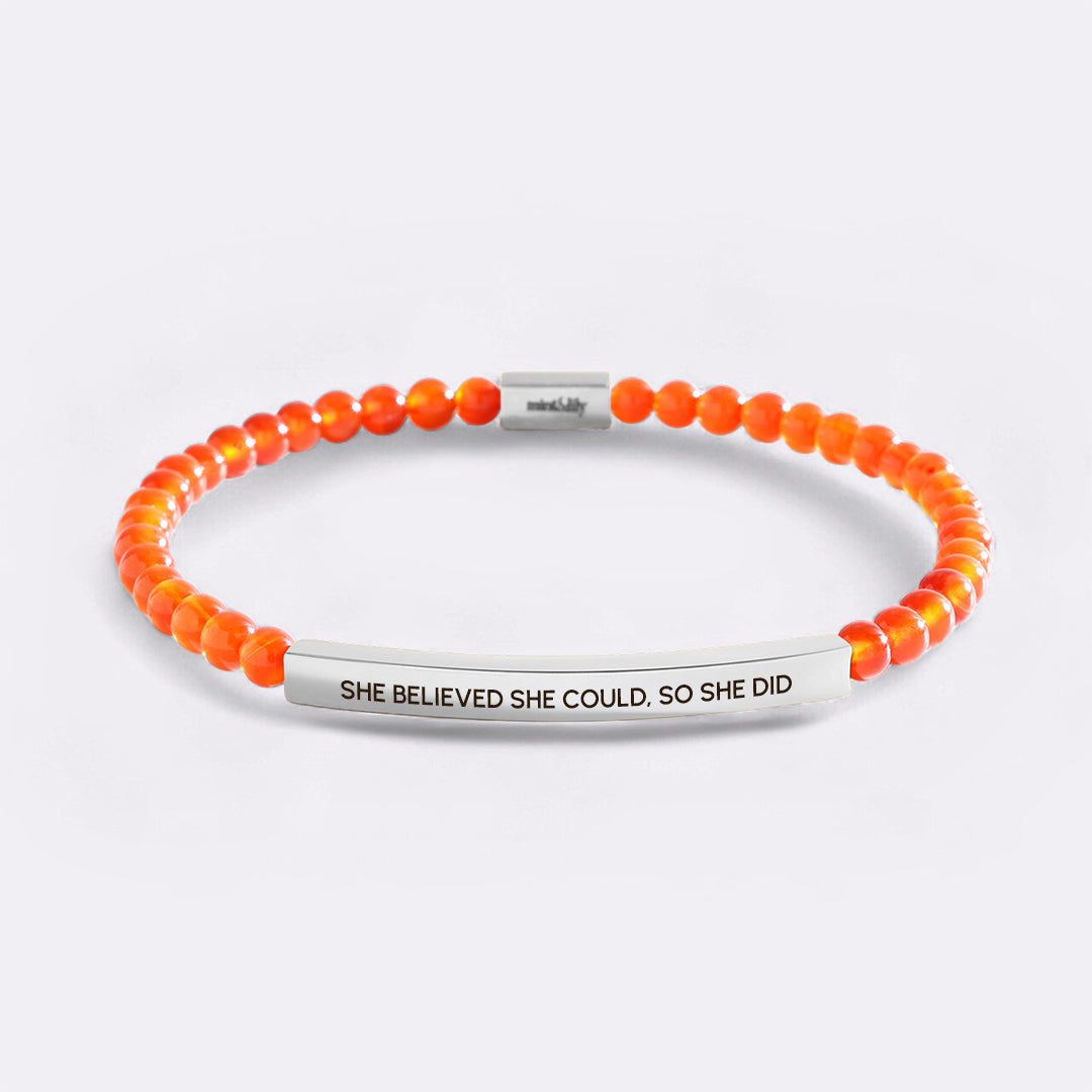 She Believed She Could, So She Did Beaded Inspire Bracelet in silver-plate-with-carnelian-beads by Seeyoura