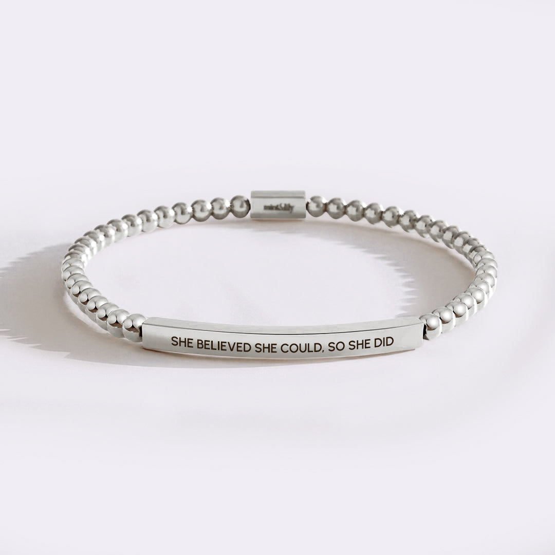 She Believed She Could, So She Did Beaded Inspire Bracelet in silver-plate-with-silver-beads by Seeyoura
