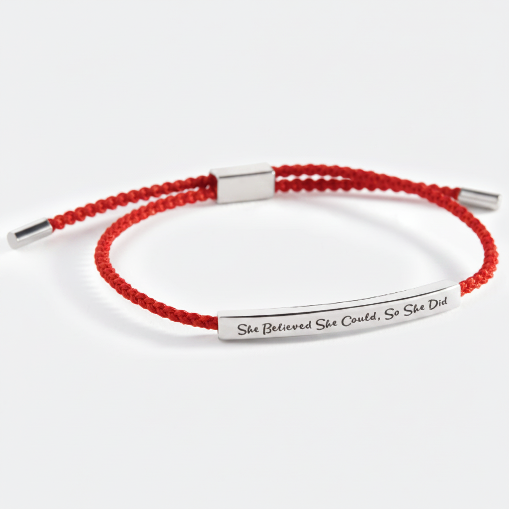 She Believed She Could, So She Did Inspire Bracelet in Lucky Red, silver by Seeyoura