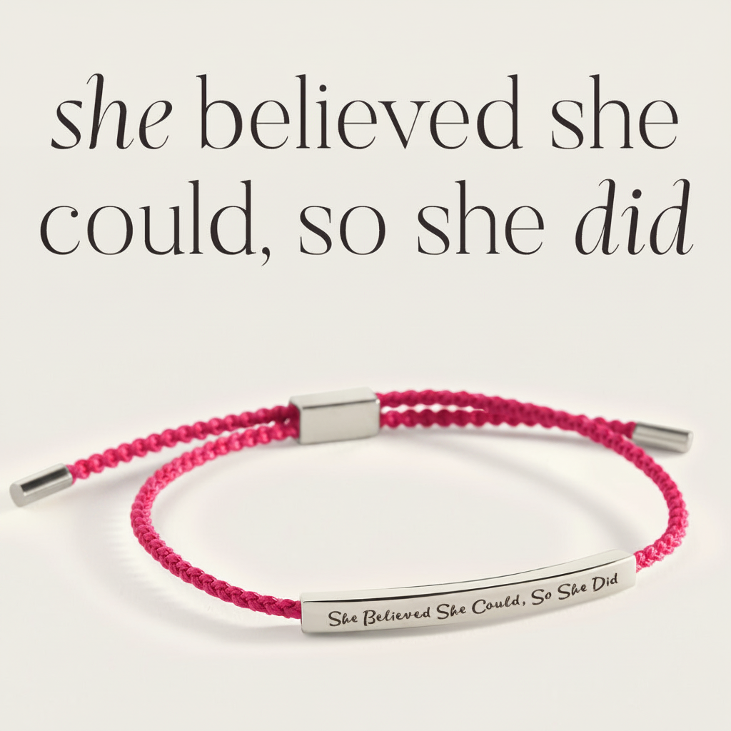 She Believed She Could, So She Did Inspire Bracelet in Pink, silver by Seeyoura