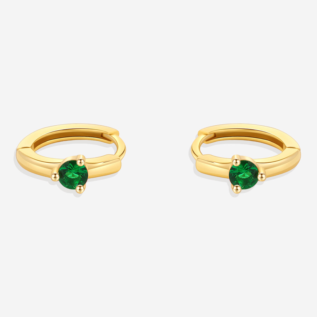 Solitaire Birthstone Huggie Hoop Earrings in 18k Gold Over Sterling Silver by Seeyoura