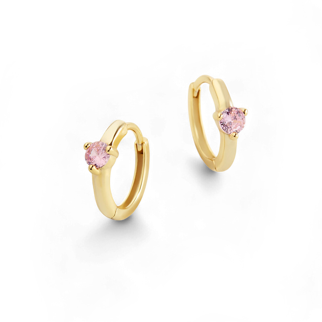 Solitaire Birthstone Huggie Hoop Earrings in 18k Gold Over Sterling Silver by Seeyoura