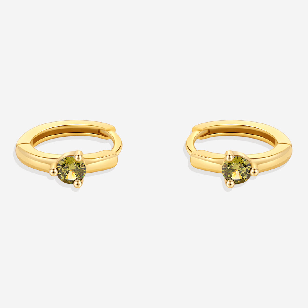 Solitaire Birthstone Huggie Hoop Earrings in 18k Gold Over Sterling Silver by Seeyoura