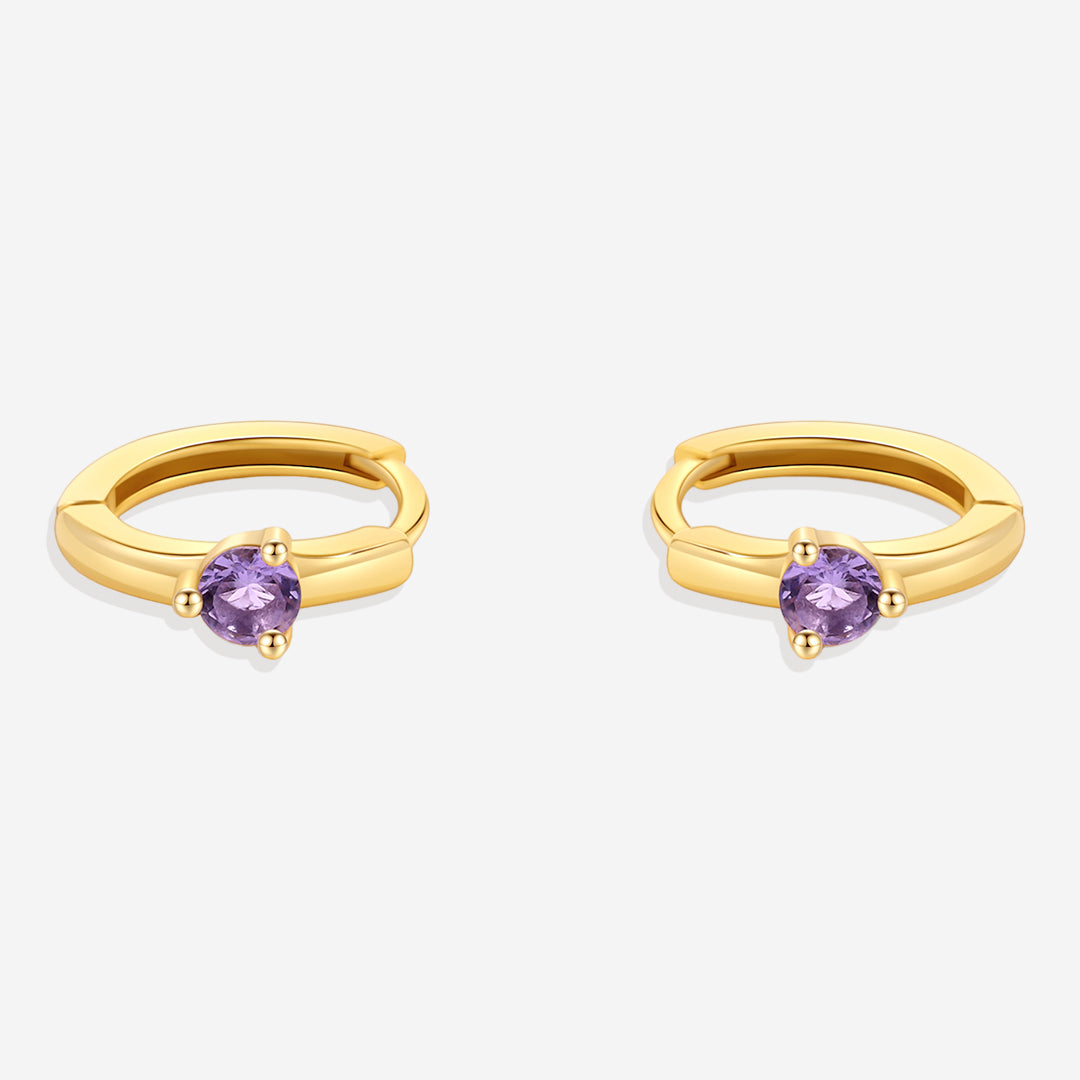Solitaire Birthstone Huggie Hoop Earrings in 18k Gold Over Sterling Silver by Seeyoura