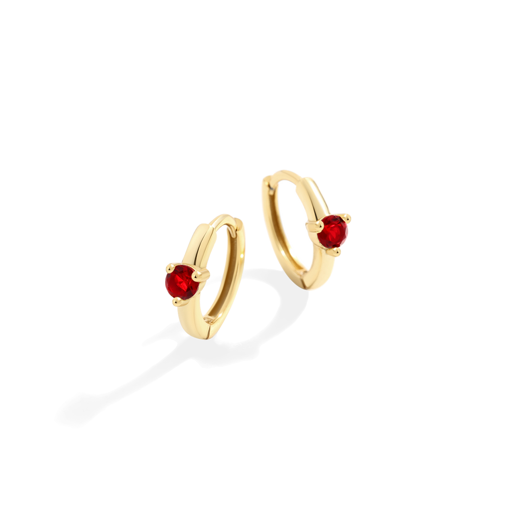 Solitaire Birthstone Huggie Hoop Earrings in 18k Gold Over Sterling Silver by Seeyoura
