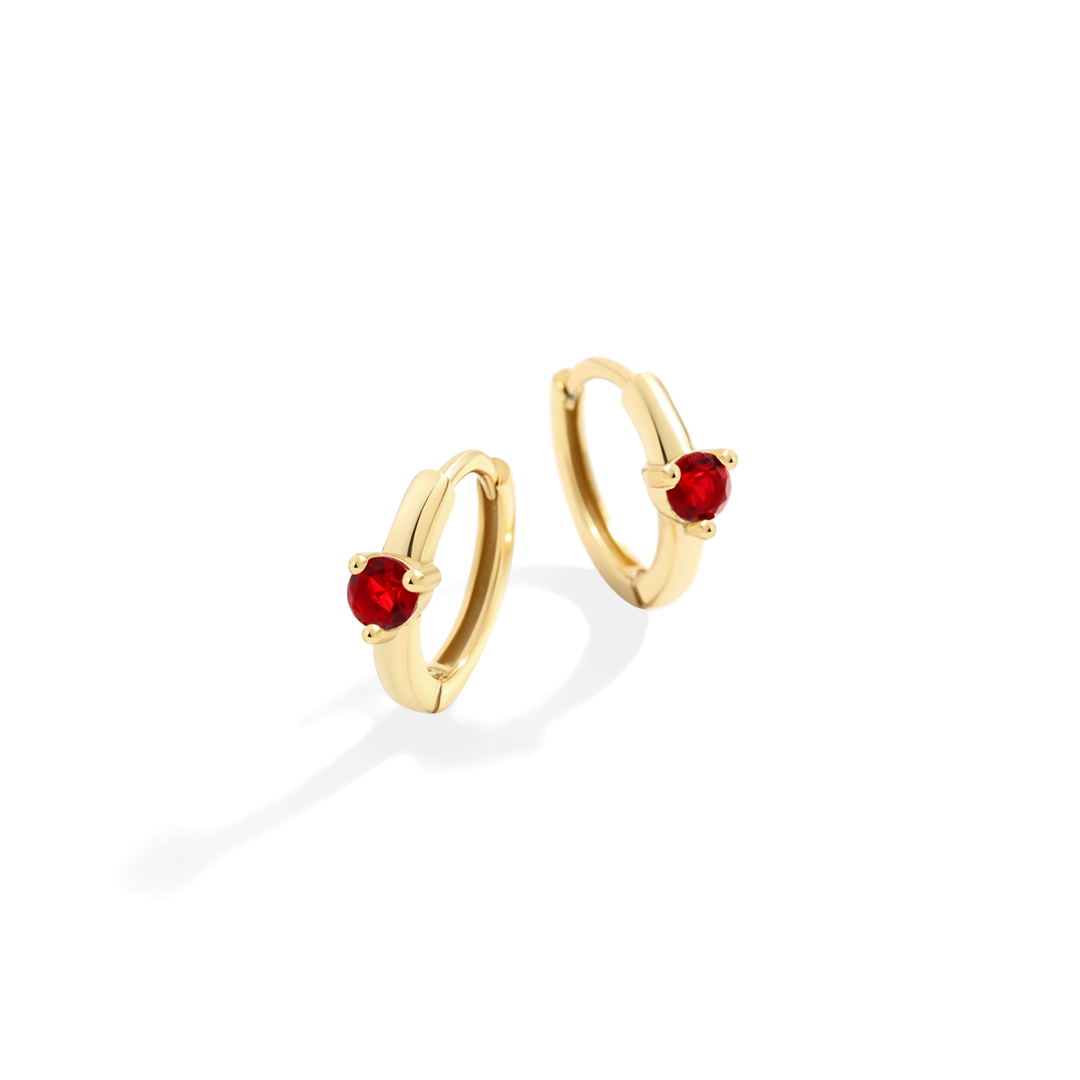 Solitaire Birthstone Huggie Hoop Earrings in 18k Gold Over Sterling Silver by Seeyoura
