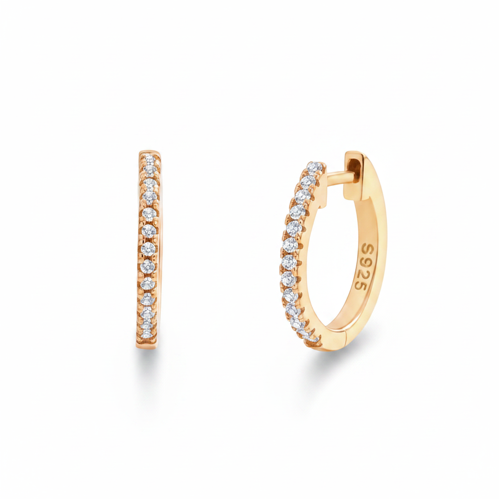 Small Dainty Pave Earring in 18k Rose Gold over Sterling Silver by Seeyoura