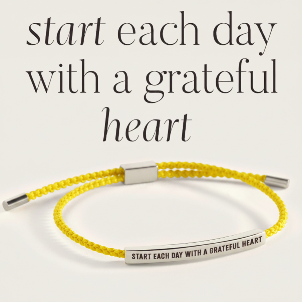 Start Each Day With A Grateful Heart Inspire Bracelet in Lemon Yellow, silver by Seeyoura