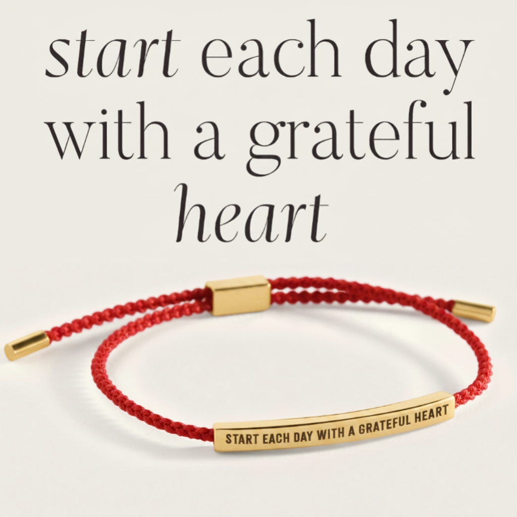 Start Each Day With A Grateful Heart Inspire Bracelet in Lucky Red, gold by Seeyoura