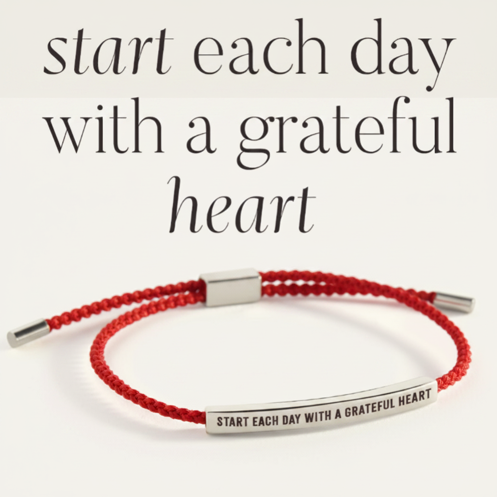 Start Each Day With A Grateful Heart Inspire Bracelet in Lucky Red, silver by Seeyoura