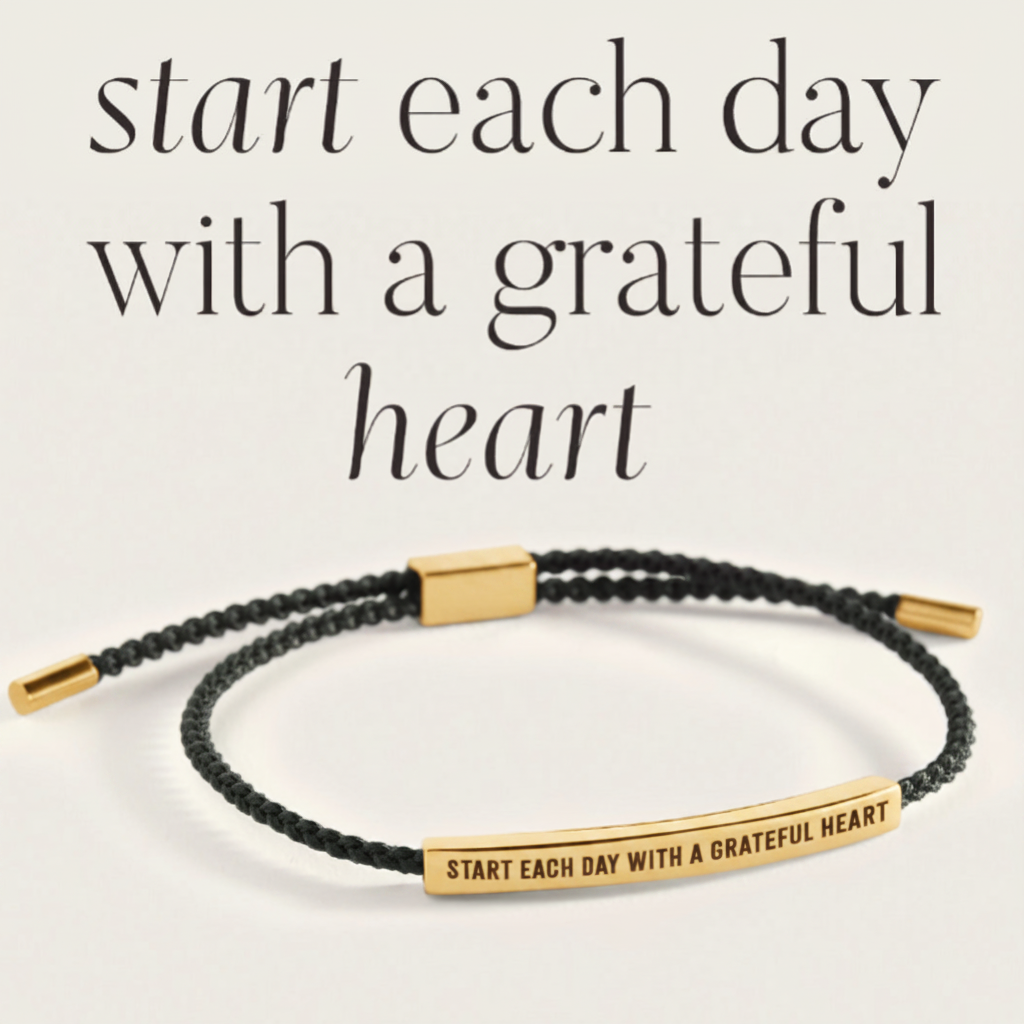 Start Each Day With A Grateful Heart Inspire Bracelet in Midnight Black, gold by Seeyoura