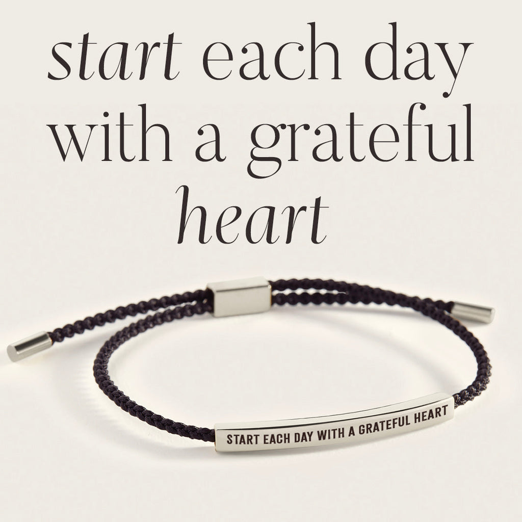 Start Each Day With A Grateful Heart Inspire Bracelet in Midnight Black, silver by Seeyoura
