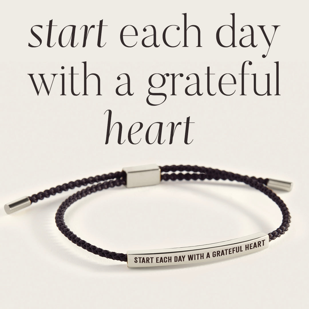 Start Each Day With A Grateful Heart Inspire Bracelet in Midnight Black, silver by Seeyoura