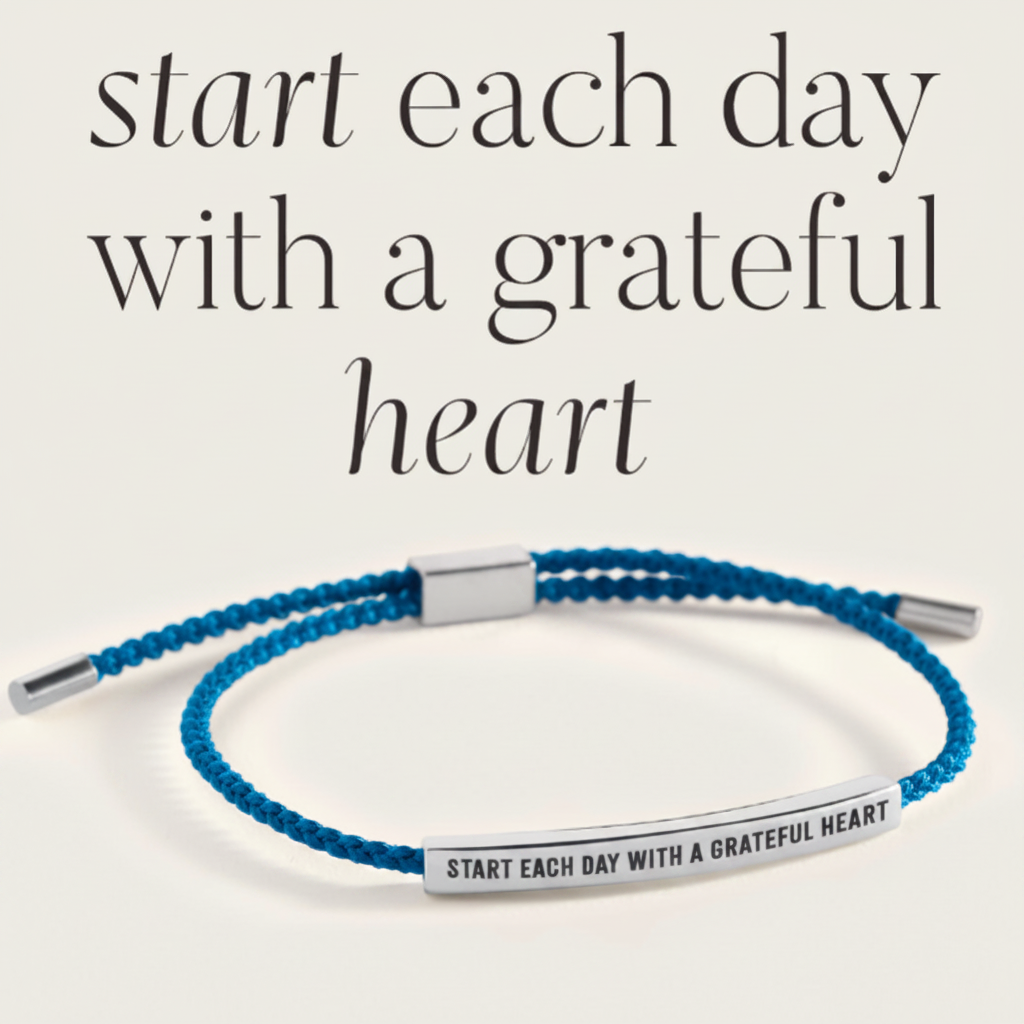 Start Each Day With A Grateful Heart Inspire Bracelet in Royal Blue, silver by Seeyoura