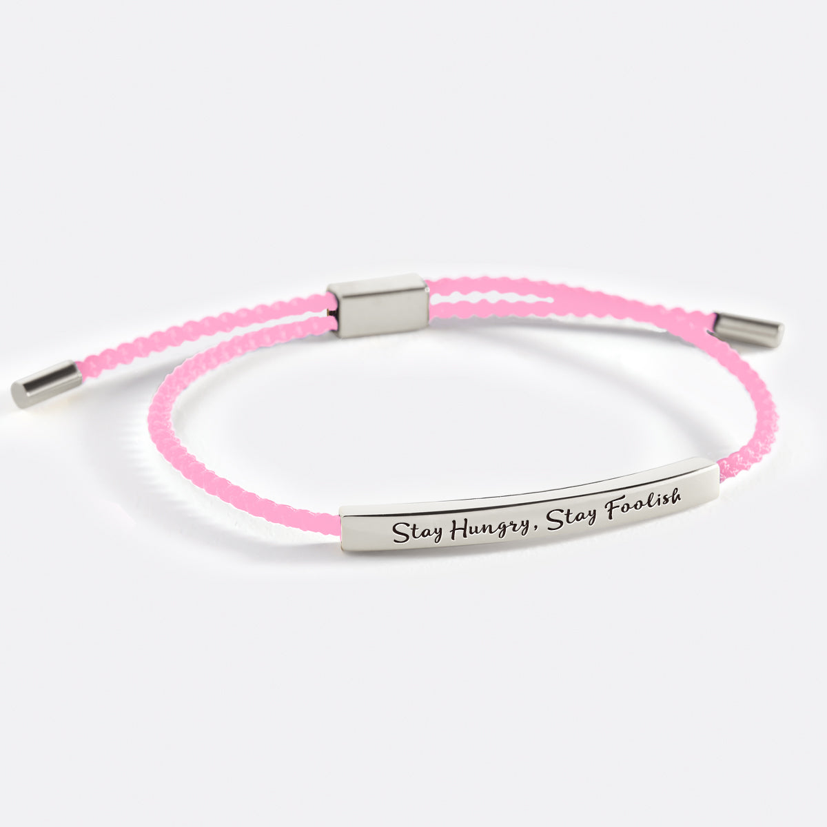 Stay Hungry, Stay Foolish Inspire Bracelet in Pink, silver by Seeyoura