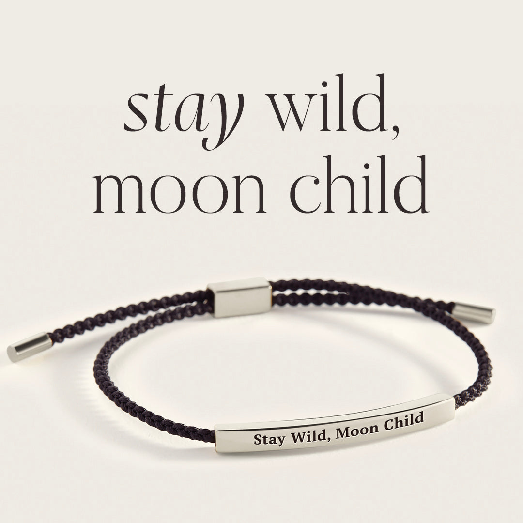 Stay Wild, Moon Child Inspire Bracelet in Midnight Black, silver by Seeyoura