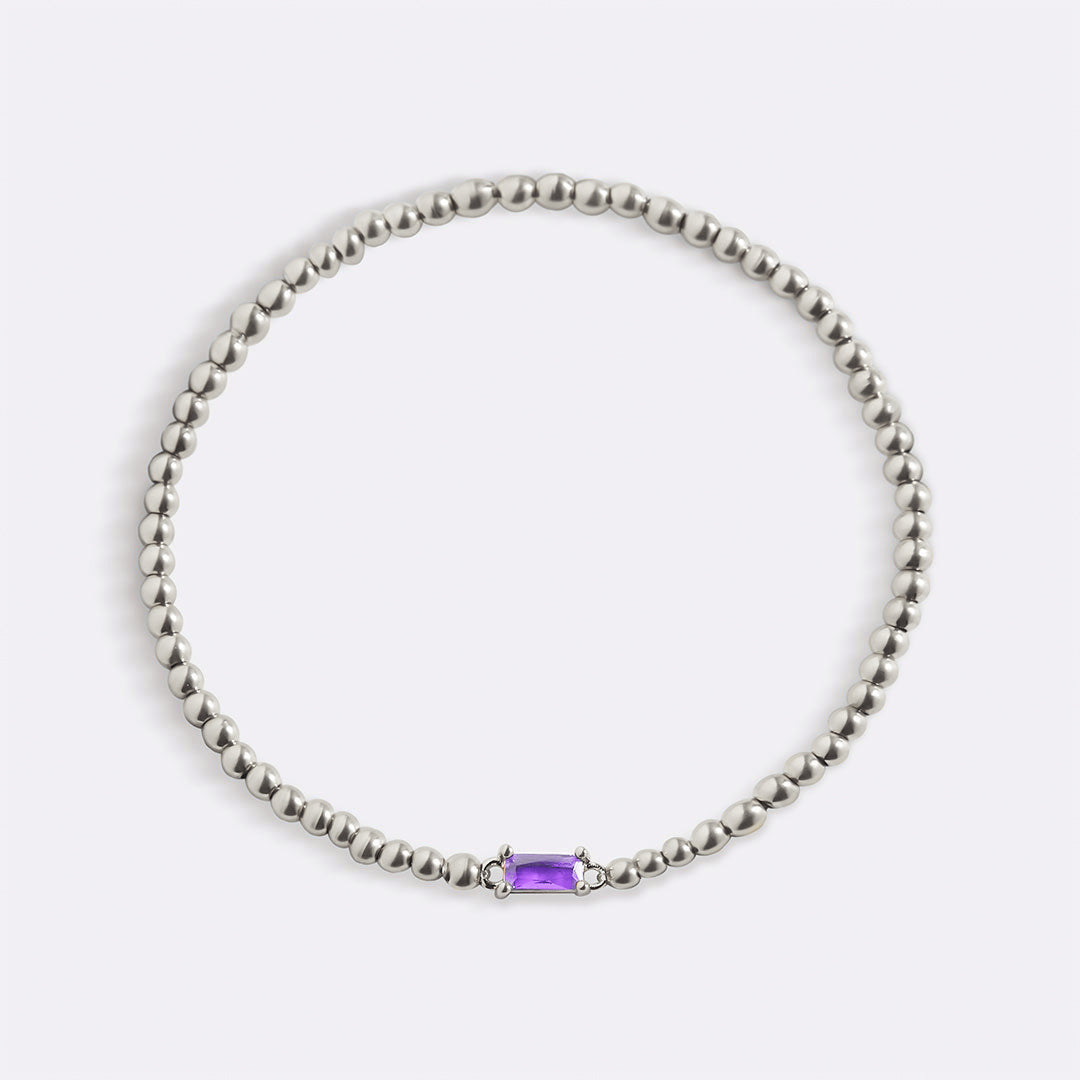 Sterling Silver Beaded Birthstone Bracelet in amethyst-february by Seeyoura