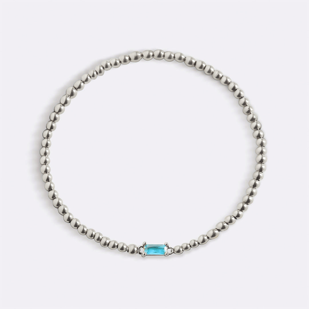 Sterling Silver Beaded Birthstone Bracelet in blue-topaz-december by Seeyoura