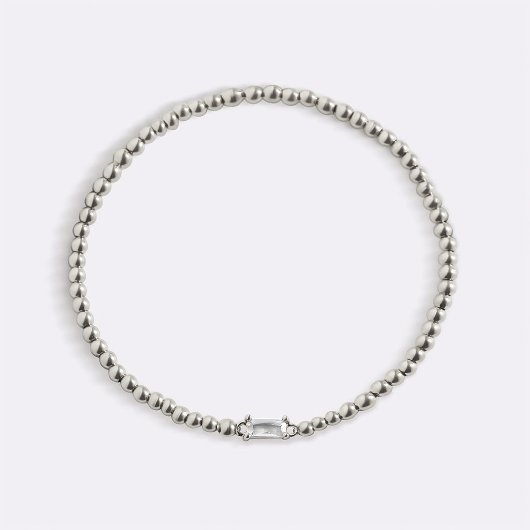Sterling Silver Beaded Birthstone Bracelet in diamond-april by Seeyoura