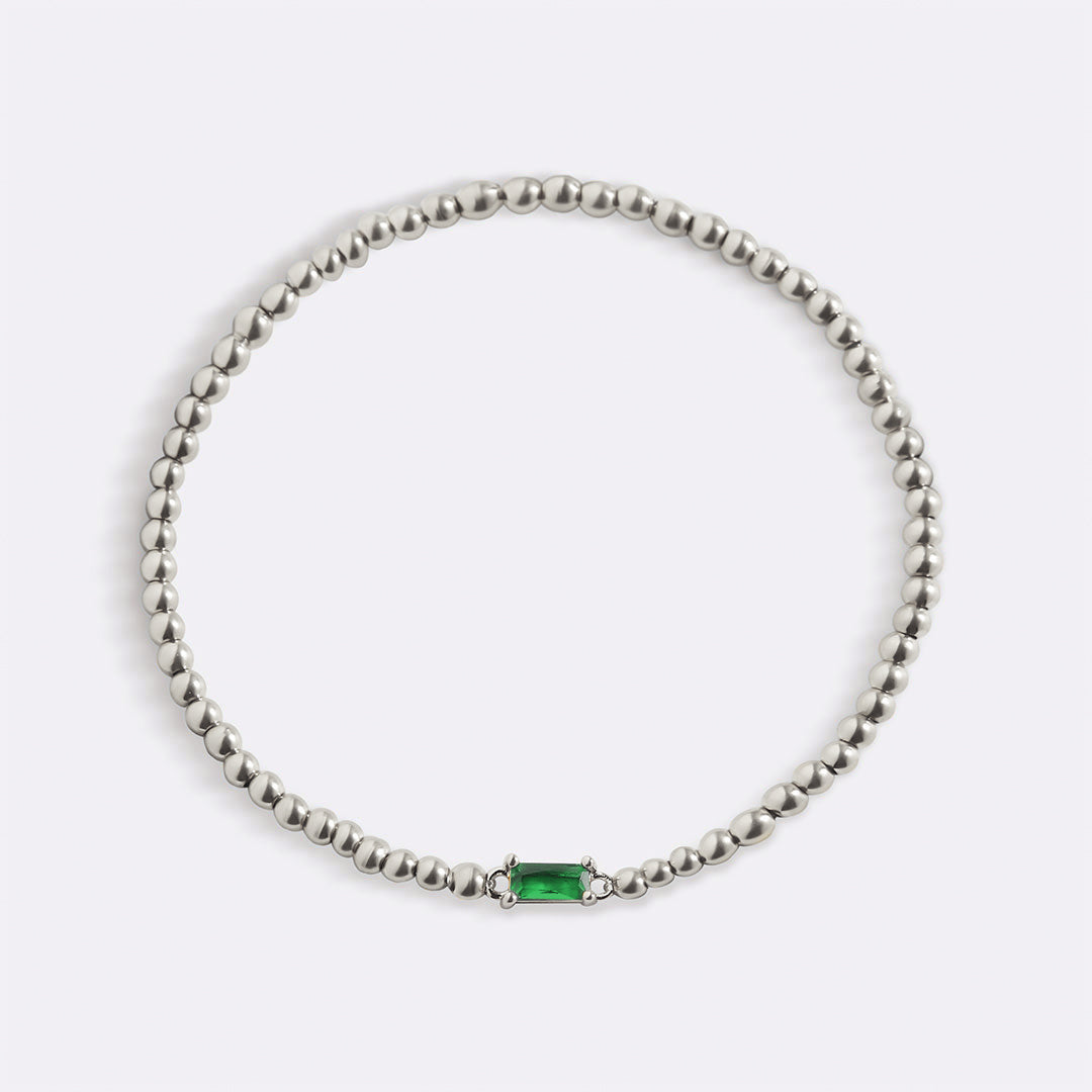 Sterling Silver Beaded Birthstone Bracelet in emerald-may by Seeyoura