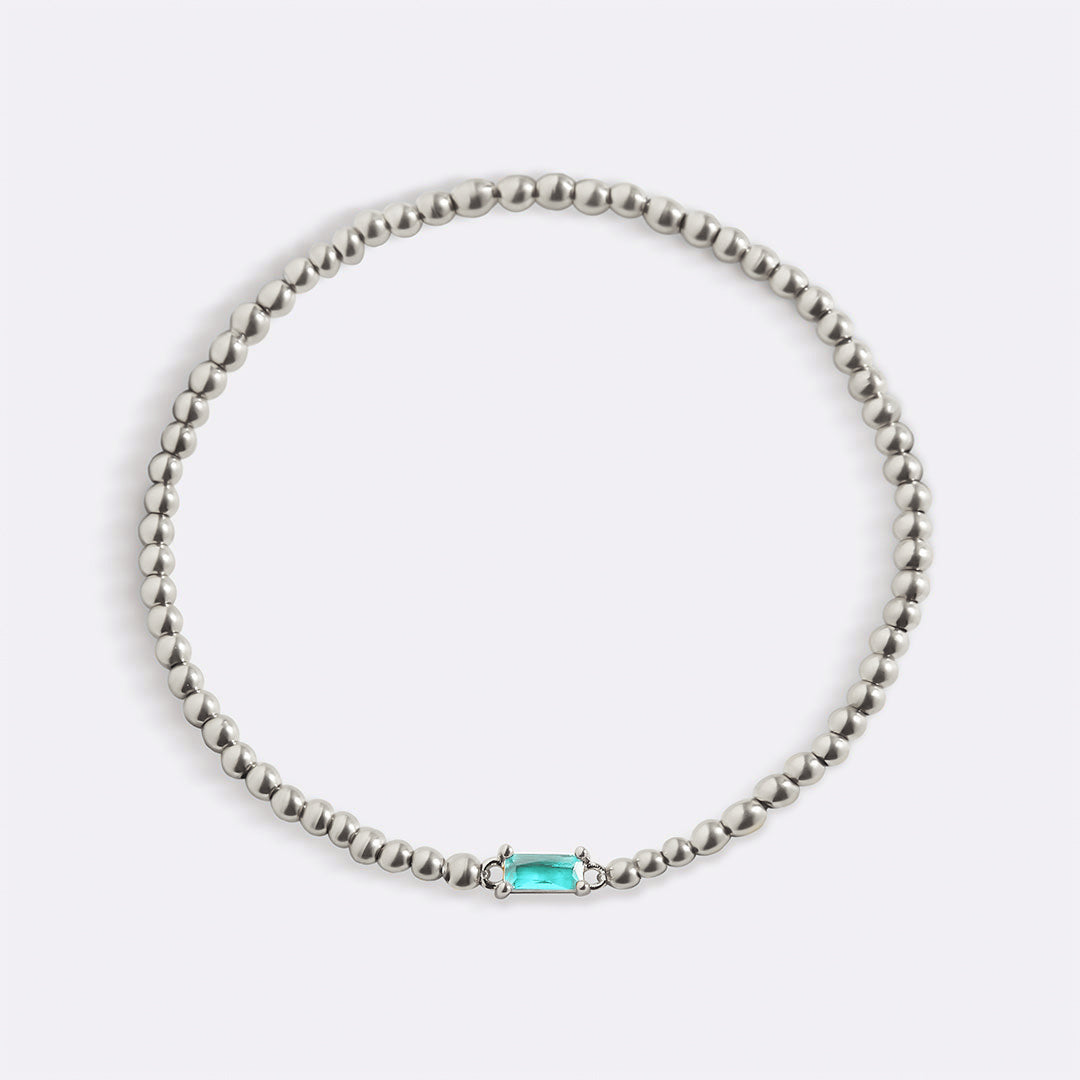 Sterling Silver Beaded Birthstone Bracelet in march-aquamarine by Seeyoura