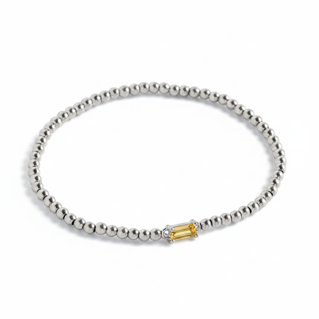 Sterling Silver Beaded Birthstone Bracelet in november-citrine by Seeyoura