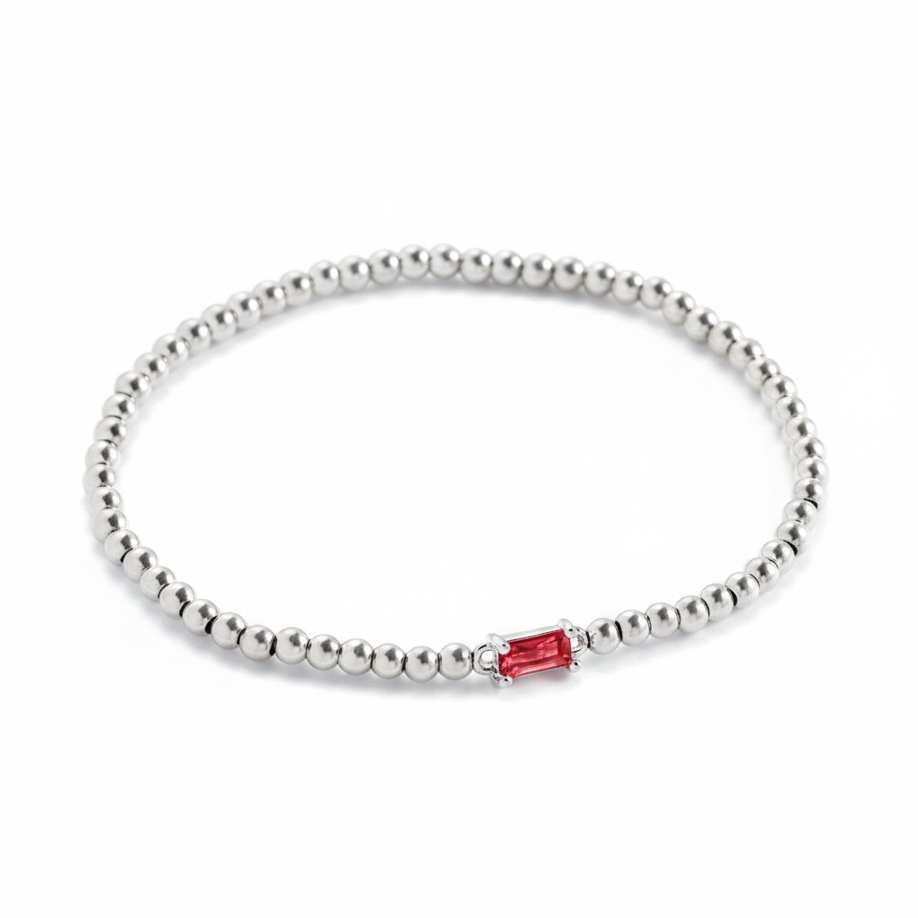 Sterling Silver Beaded Birthstone Bracelet in pink-tourmaline-october by Seeyoura