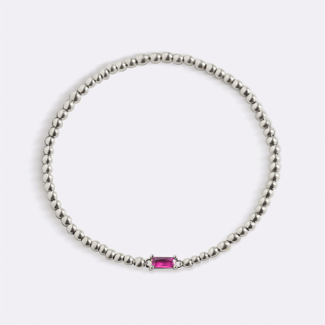 Sterling Silver Beaded Birthstone Bracelet in ruby-july by Seeyoura