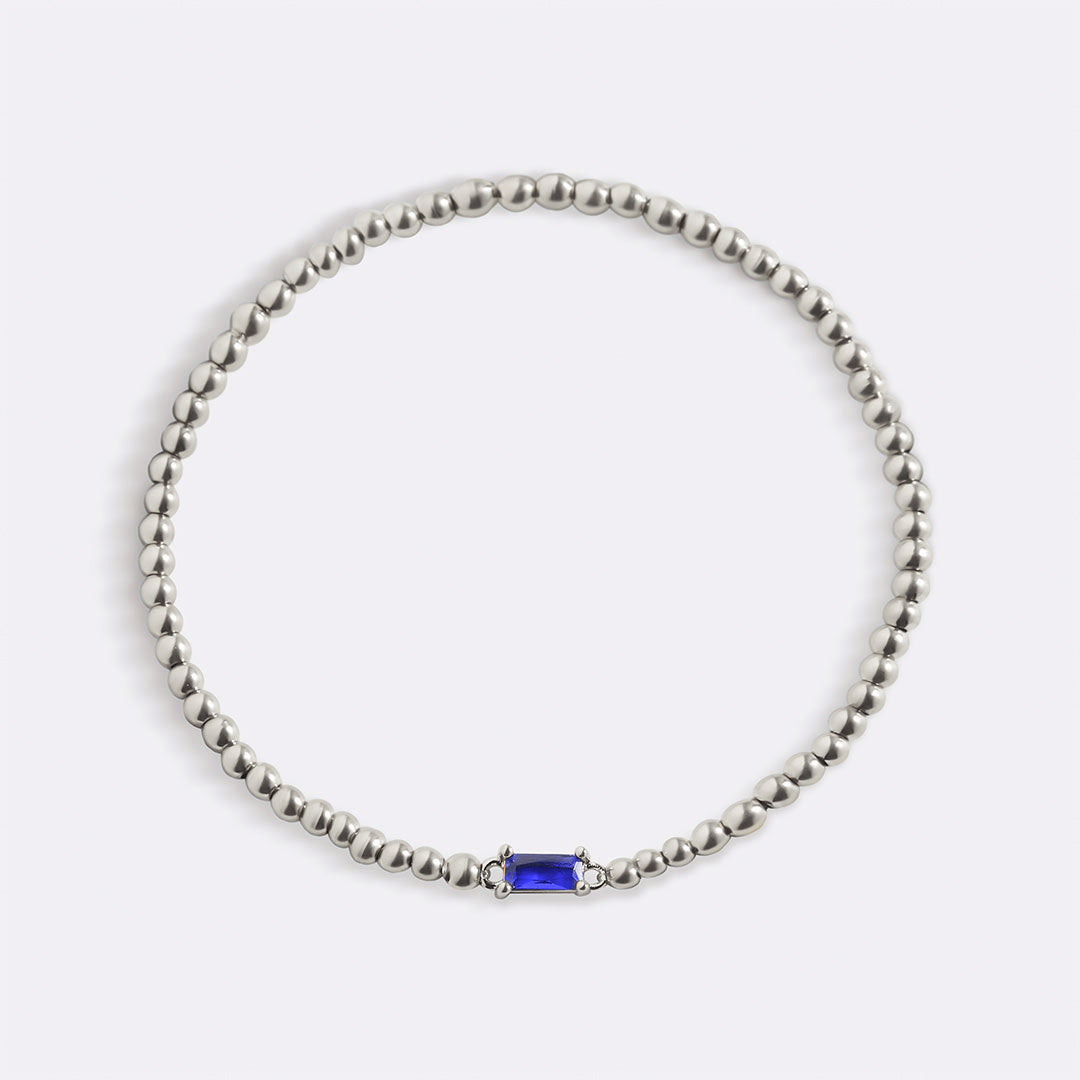 Sterling Silver Beaded Birthstone Bracelet in sapphire-september by Seeyoura